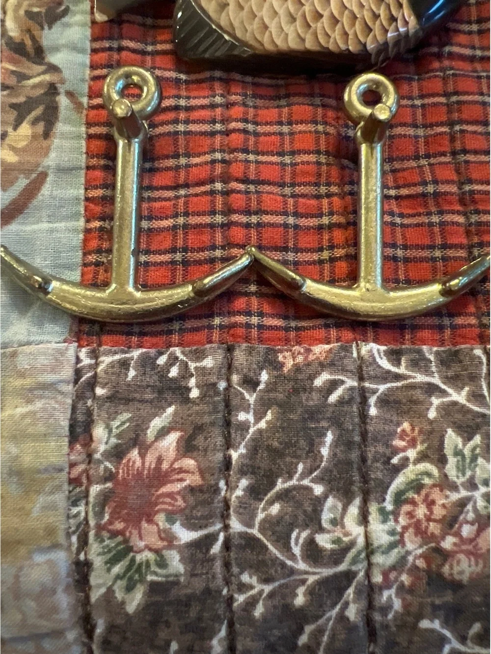 Vintage Fish Shaped Wall Hook with Brass Anchor Hooks